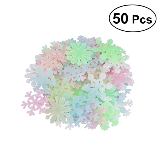 50PCS 3D Luminous Fluorescent Colorful Snowflake Wall Stickers Wall Stickers Decals Window Clings For Christmas Party Kids Room Home Decor Background Wall Decoration (Assorted Color)