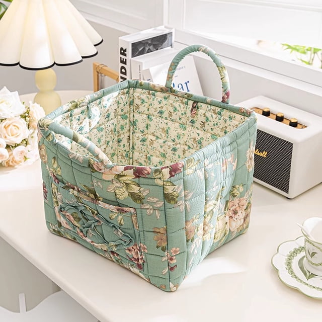 Decorative Floral Print Fabric Storage for Home Organization Portable Laundry Hamper with Handles