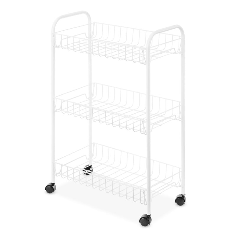 Whitmor 3-Tier Rolling Metal Wire Utility Cart - Multi-Purpose Household Organizer, White
