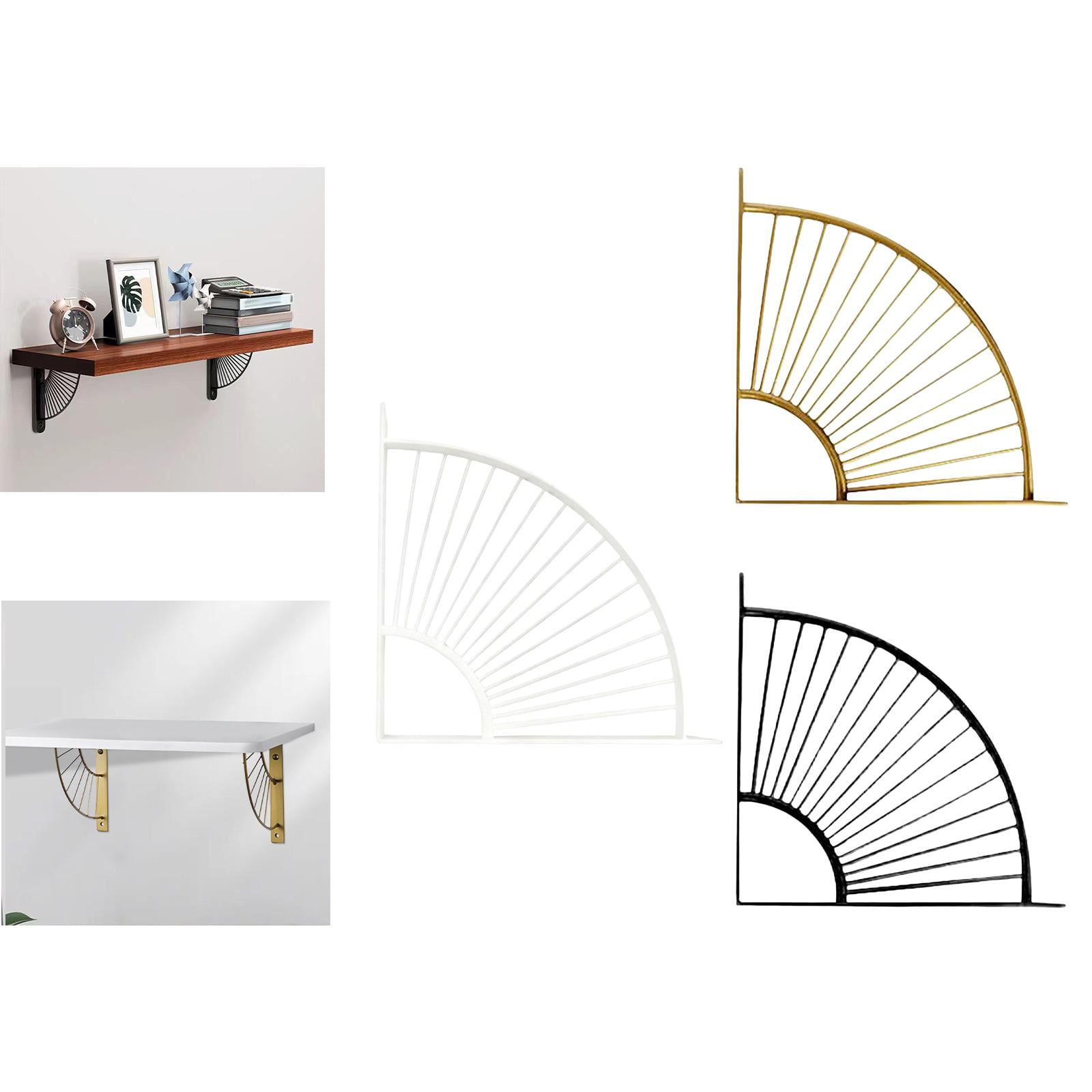 Floating Shelf Bracket Wall Mount Decorative Support Black Metal Space Saving Fan Shaped for Home Kitchen Office