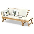 Gymax Adjustable Patio Sofa Daybed Acacia Wood Furniture w/ White