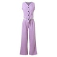 thumbnail image 3 of Womens Elegant Solid Color Suit Vest Tank Cardigan Pockets Tops Wide Leg Pants Suit Freezer Suits Women Work Suites Women Pinstripe Women's Suits Smart Casual Outfit Lifeguard Jumpsuit Lawyer Suits, 3 of 8