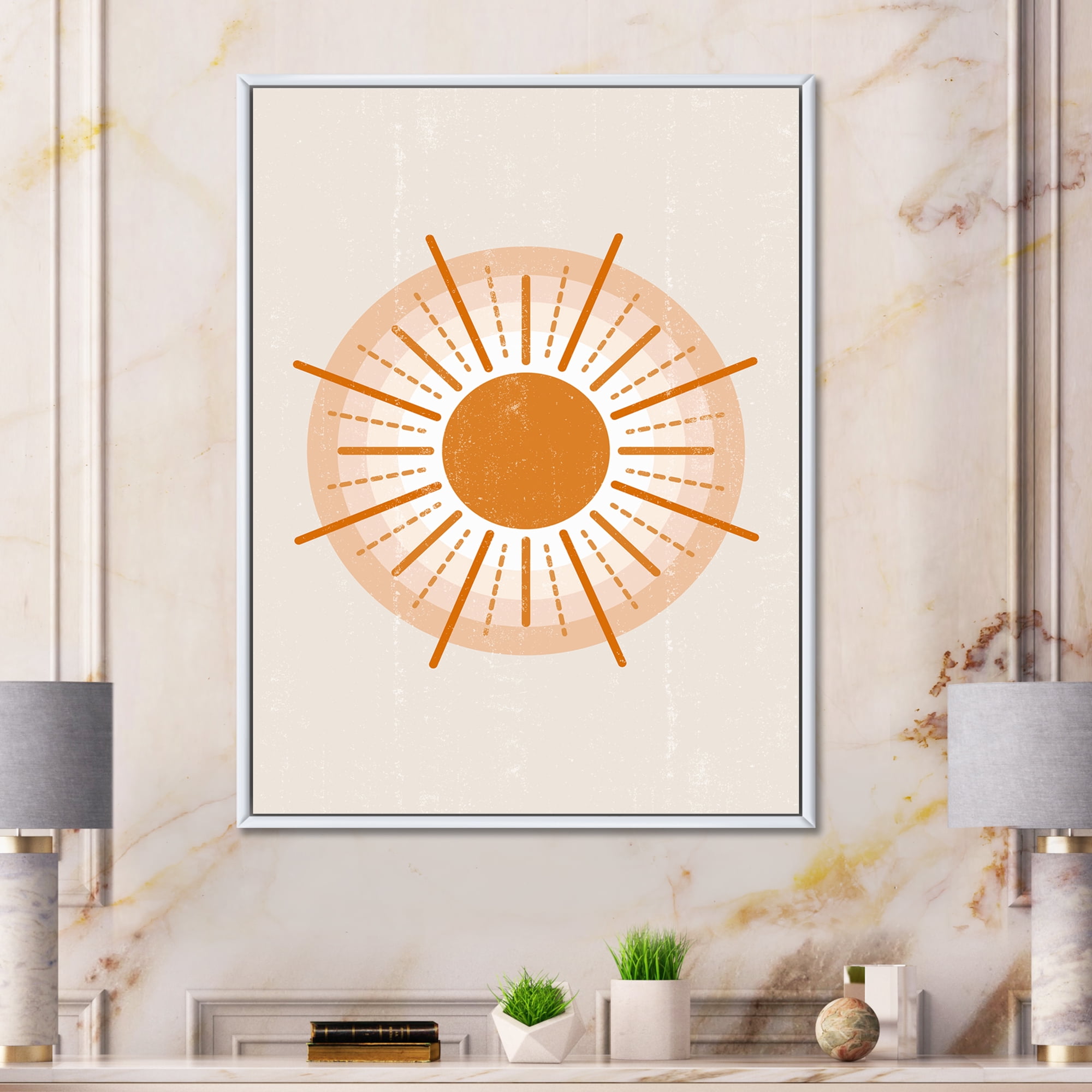 Designart 'Orange Radiant Sun II' Modern Framed Canvas Wall Art Print