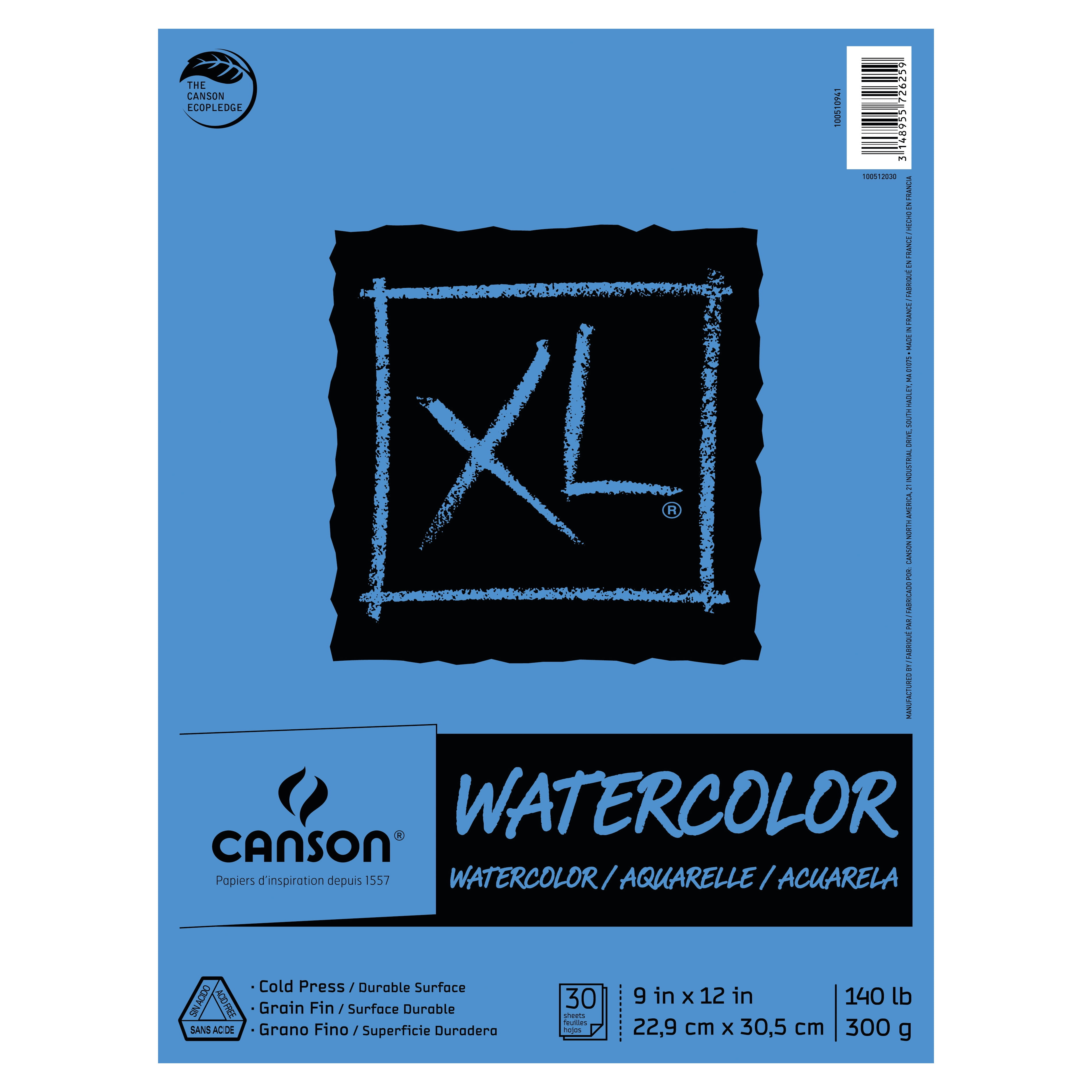 Canson XL Watercolor Sketch Pad, 9" x 12" Painting Paper Fold Over Sketchbook, 30 Sheets