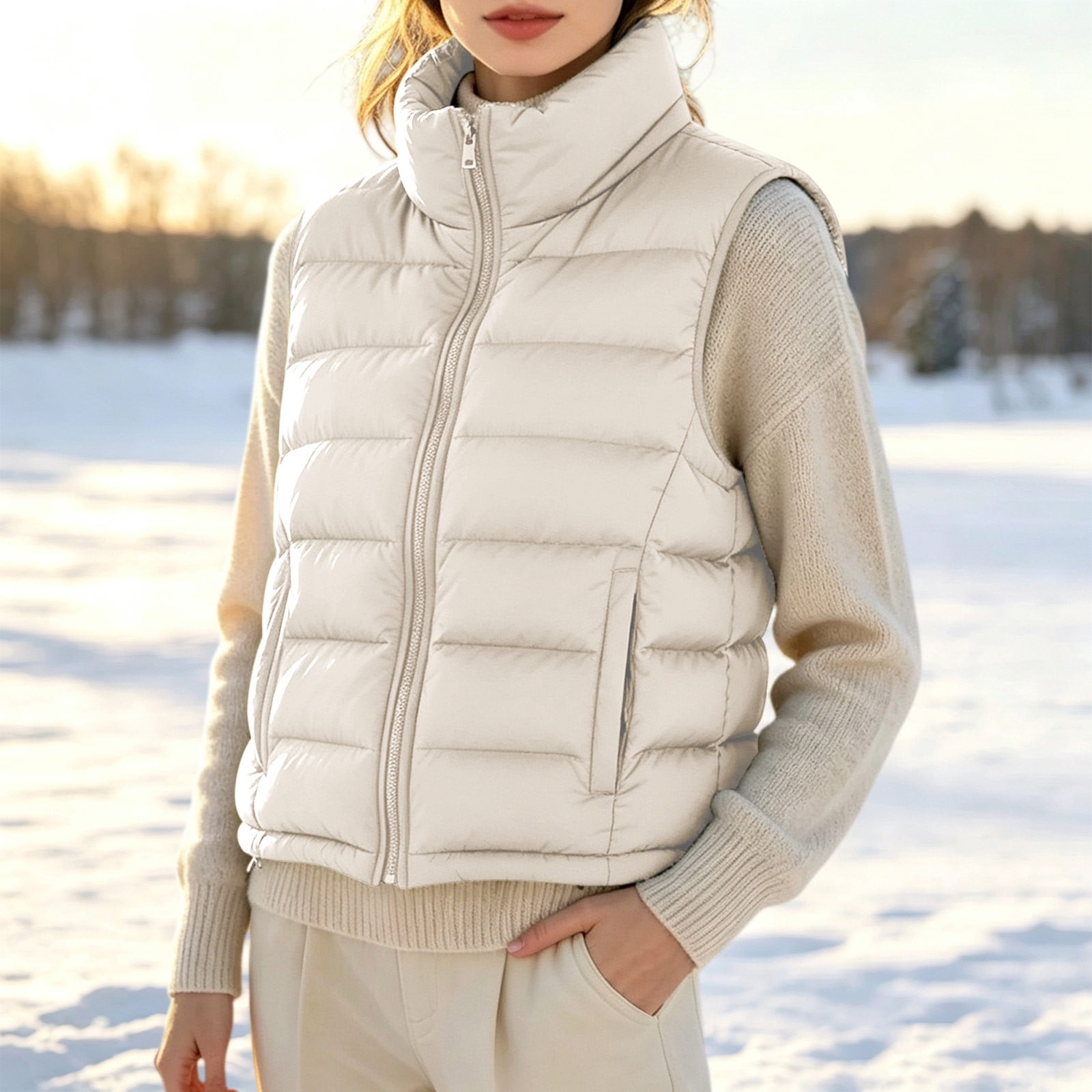 Short Stand Collar Down Vest for Women Solid Color Casual Style Warm Gilet Women s Breathable Lightweight Padded Tank