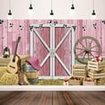 thumbnail image 4 of Western Cowgirl Banner Cowgirl Party Decoration Backdrop Pink Western Rustic Wooden House Barn Photography Background for Birthday Baby Shower Photo Booth Western Party Supplies, 4 of 9