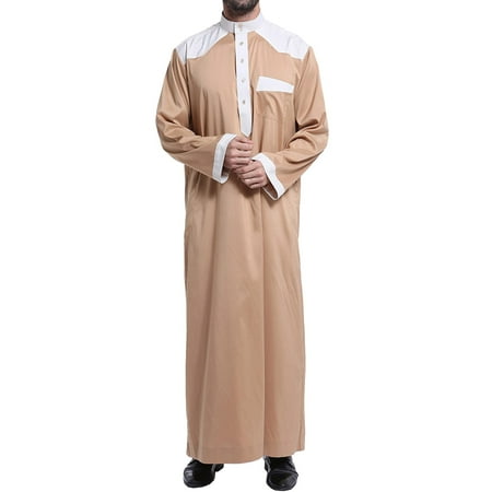 

Mishuowoti Men s Casual Arab Middle Patchwork Collar Long Sleeved Robe