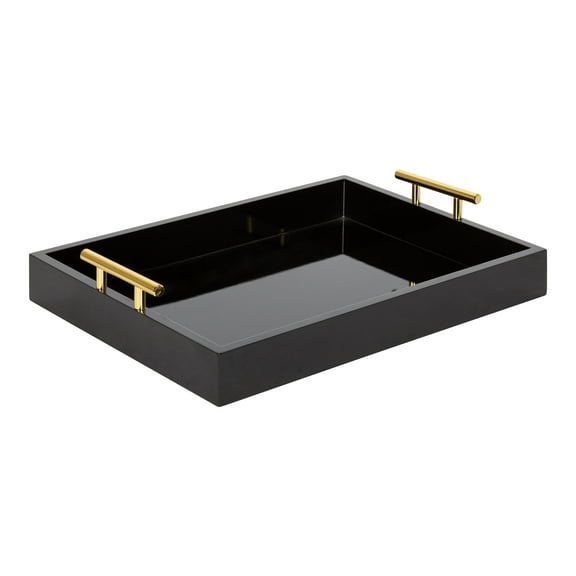 Kate and Laurel Lipton Decorative Modern Rectangular Tray, 16.5 x 12.25, Black and Gold, Chic Serving Tray for Storage, Organization, and Display