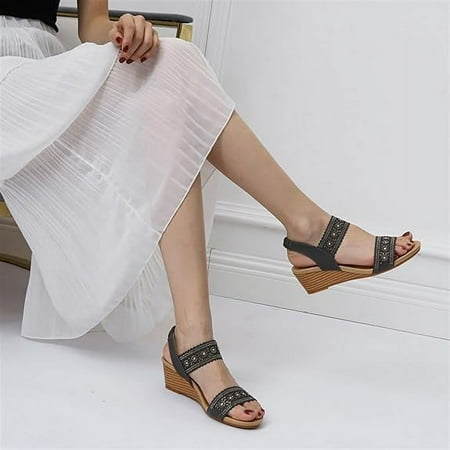 

XWQWJH Wedge Sandals for Women Slip on Sandals for Women Arch Support Sandals Women s Open Toe Strappy Low Wedges Sandals Orthopedic Sandals for Women Buckle Strap Clip Toe Sandals for Beach