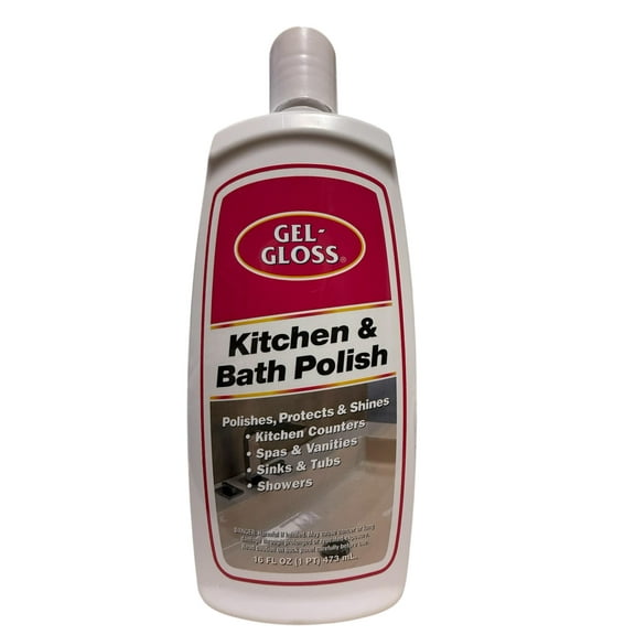 Gel-Gloss Kitchen & Bath Polish and Cleaner for Fiberglass, Acrylic, Marble, Corian, Porcelain, Ceramic, Stainless Steel Sinks-16 oz