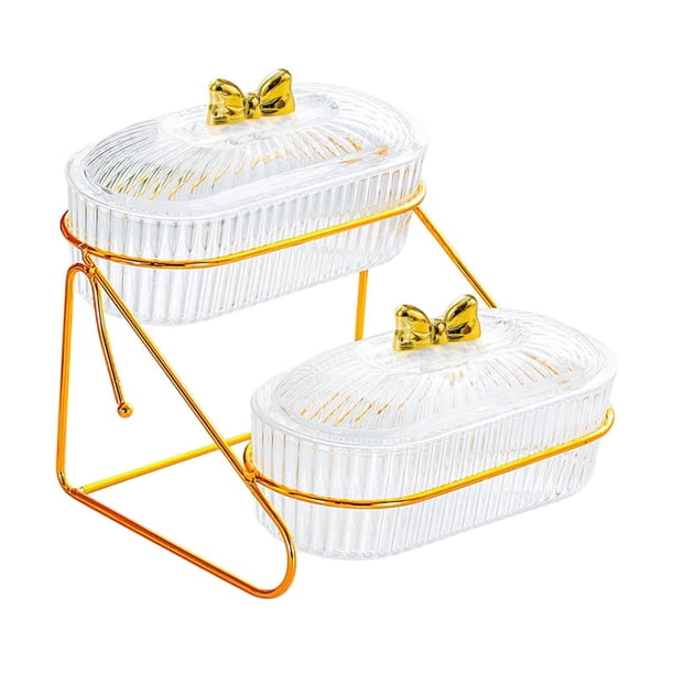Bandeja para servir alimentos, bandeja para servir con tapa, bandeja para guardar bocadillos y suministros para fiestas. 2 capas