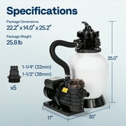SPECSTAR 12 Inch Sand Filter Pump 7 Way Valve w/ 24 Hours Timer 1/3 HP Pool Pump 2080 GPH Fits 7500 Gallons Above Ground Pool, 28.7 Pound Sand Capacity