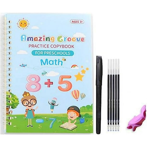 XmhyTop Cuaderno reutilizable para aprender matemáticas, inglés, caligrafía en 3D, libro para practicar letras del 0 al 10, juguete de escritura a mano (color: conjunto de matemáticas C)