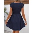 thumbnail image 2 of Blue Hollow Out Lace Trim V-Neck Short Sleeve A-Line Mini Dress, 2 of 6