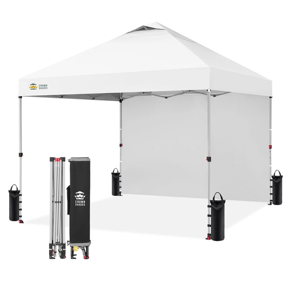 CROWN SHADES 10'x10' Instant Canopy Tent with 1 Sidewall with One Push Setup Sun Shelter for Events Parties White