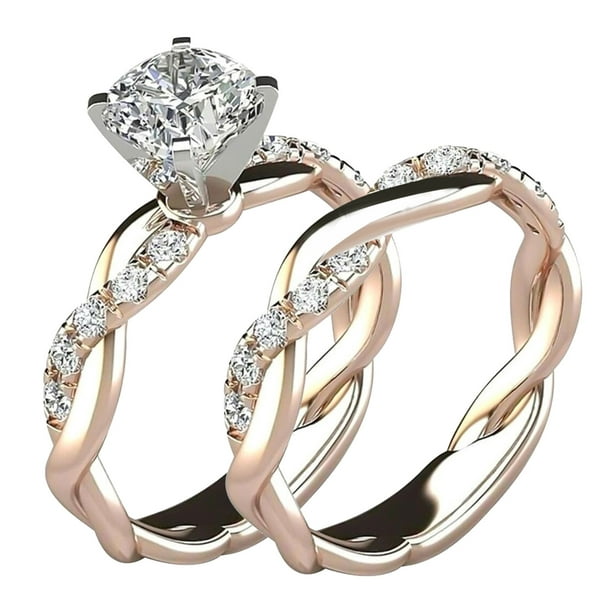 DPTALR 2PC Ring Bridal Zircon Diamond Elegant Engagement Wedding Band Ring  Set 