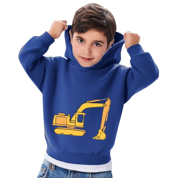 SELONE Hoodie Toddler Boy Long Sleeve Hooded Sweatshirts Ribbed Cuffs Excavator Print Pullover Outdoor Clothes 2-7T