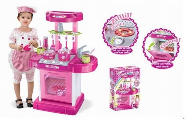26" Portable Kitchen Appliance Oven Cooking Play Set With Lights & Sound Pink 