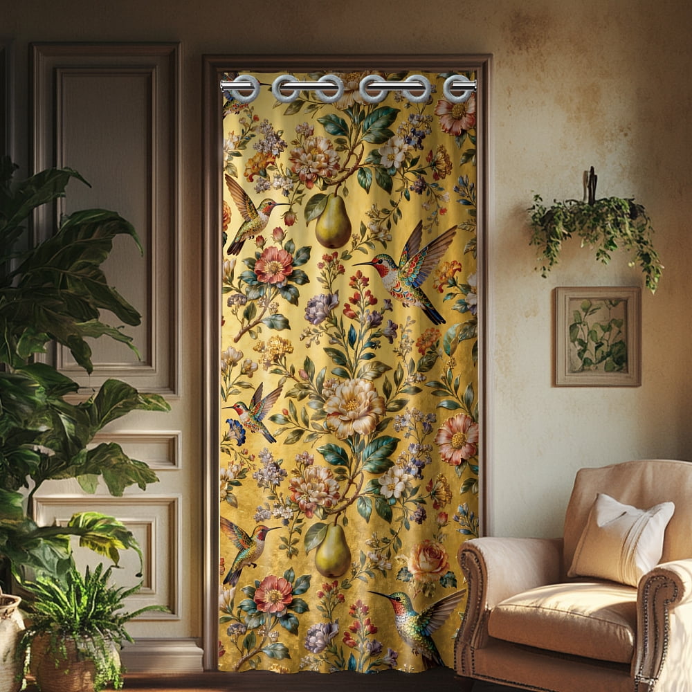 Hummingbirds Door Curtain for Doorway Flowers Doorway Curtain Pears Room Divider Curtains with Plastic Rings Folding Doors Curtains