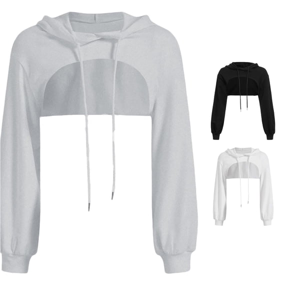 DHFJKG Crop Tops For Women Long Sleeve Open Front Drawstring Hooded Cropped Top Sweatshirts -Hop Clothes