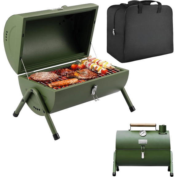 MY.Portable Charcoal Grill, Tabletop Outdoor Barbecue Smoker, Small BBQ Grill for Outdoor Cooking Backyard Camping Picnics Beach by GREEN