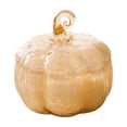 thumbnail image 2 of Twinkle Glass Pumpkin Decor, 9.5" D Amber Dots Glass Pumpkin for Fall Harvest, Thanksgiving, Halloween Table Centerpiece, Unique Handmade Art Pumpkins Figurines Collectible Home Decor, 2 of 7