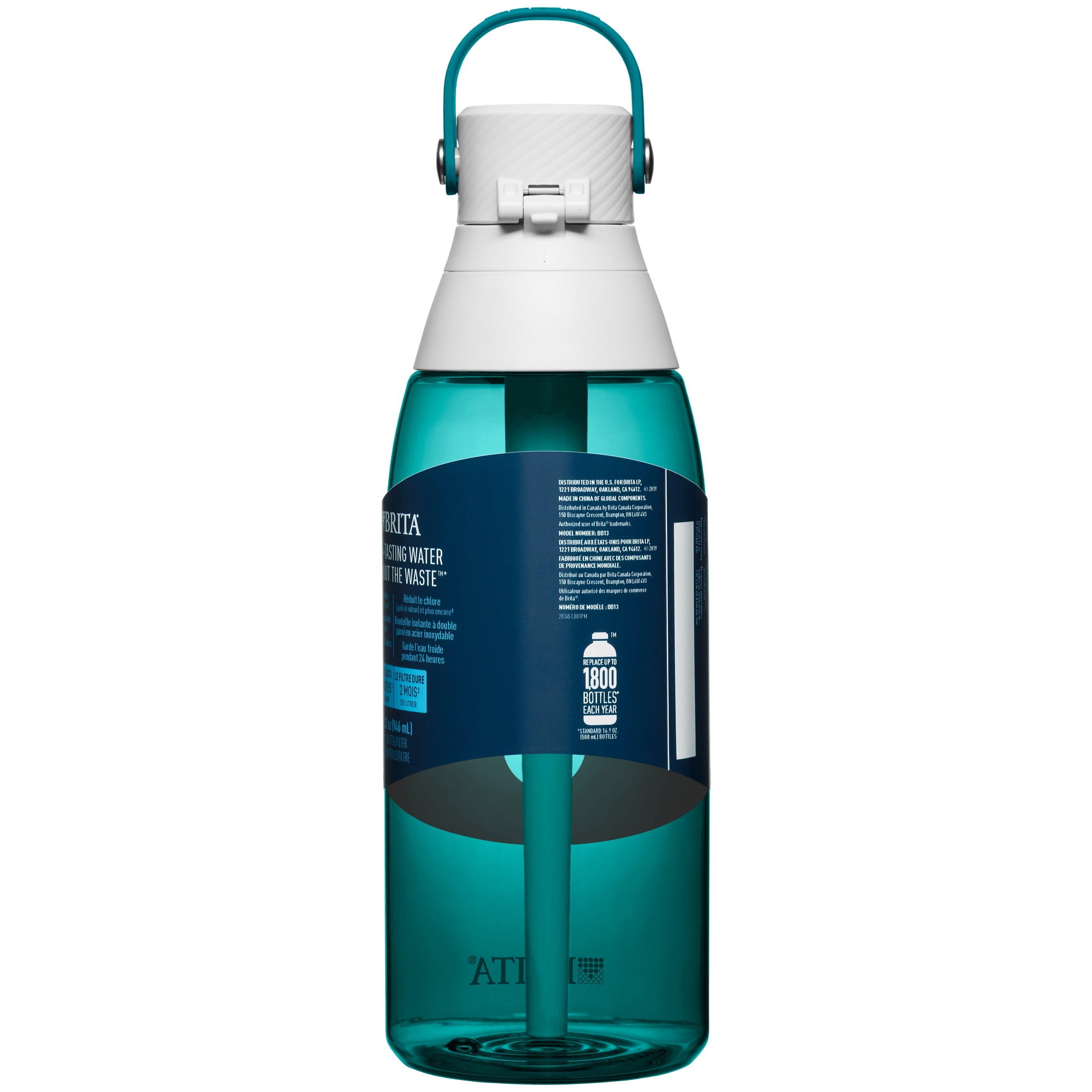 Brita? Water Bottle with Filter, 36 Ounce Premium Filtered Water Bottle, BPA Free, Sea Glass