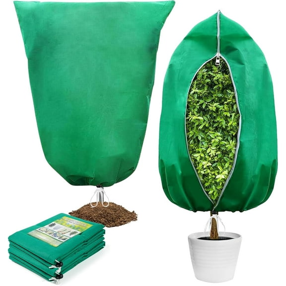 Plant Covers Freeze Protection, 2 Pack Frost Covers with Zipper Drawstring (31.5" x 47.3") Plant Protection Cover Bags for Outdoor Winter Frost Cold Weather Shrubs Trees Jacket Covers(Green)