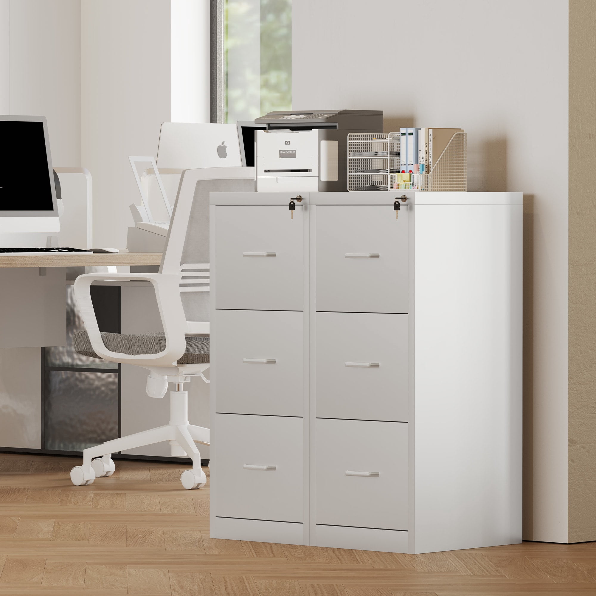 Ouyessir 15" Wide 3-Drawer Vertical White Steel File Cabinet, Metal Filing Cabinet for Home Office