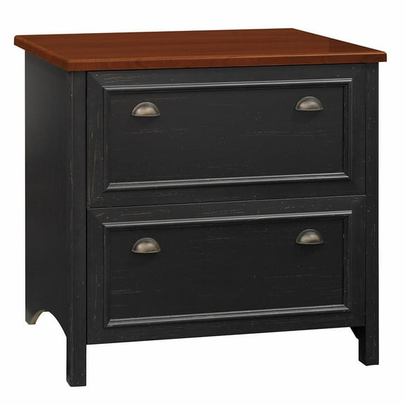 Bush Furniture Fairview 2 Drawer Lateral File Cabinet, Antique Black/Hansen Cherry