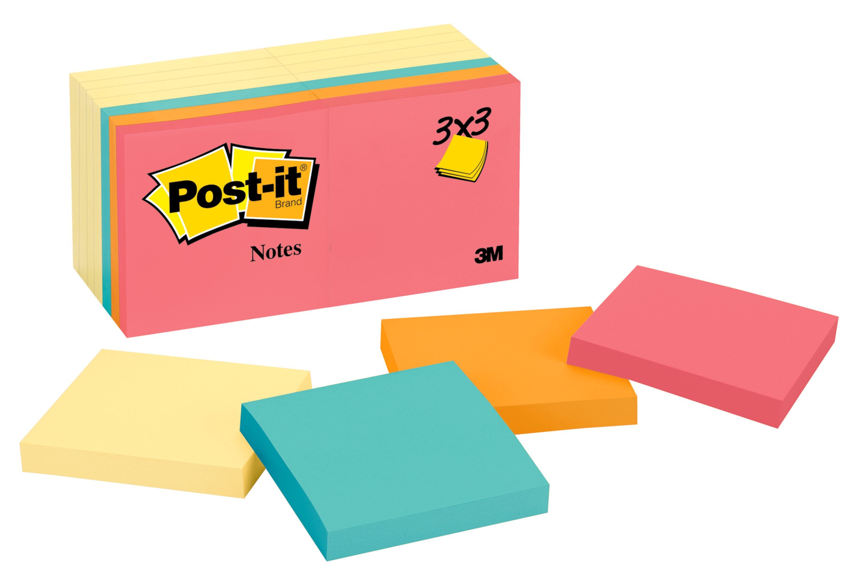 Postit Notes Value Pack, 3"x 3", Yellow and Brights, 14 Pads Walmart