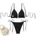 thumbnail image 3 of AUNVITO Women's Stylish Bikini Padded Tie-Side Cut-Out Open-Back Solid Color Chic Swimwear, 3 of 5