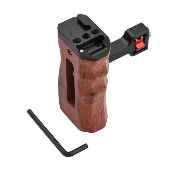 Adjustable Wooden Camera Cage Handle Left/Right Side Hand Grip 1/4 Inch Screw ARRI-Style Mount with Cold Shoe Mount Wrench Compatible with SmallRig Video Cage