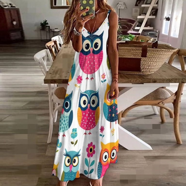JHWJH25 Cute Owl Pattern Sleeveless Dress Women's Evening Dress Womans Clothing, Size: 3XL