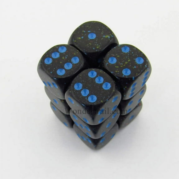 Blue Stars Speckled D6 Dice with Blue Pips 16mm (5/8in) Pack of 12 Dice Chessex