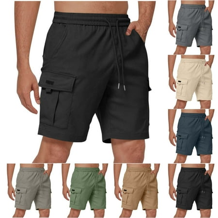 Mifsaly Cotton Mens Cargo Shorts Drawstring Elastic Waist Hiking Shorts Summer Outdoor Lightweight Camping Loungewear with Multi Pockets M