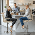 thumbnail image 3 of Alden Design PU Leather Swivel Bar Stools with Large Steel Pedestal Base, Set of 2, Khaki, 3 of 8