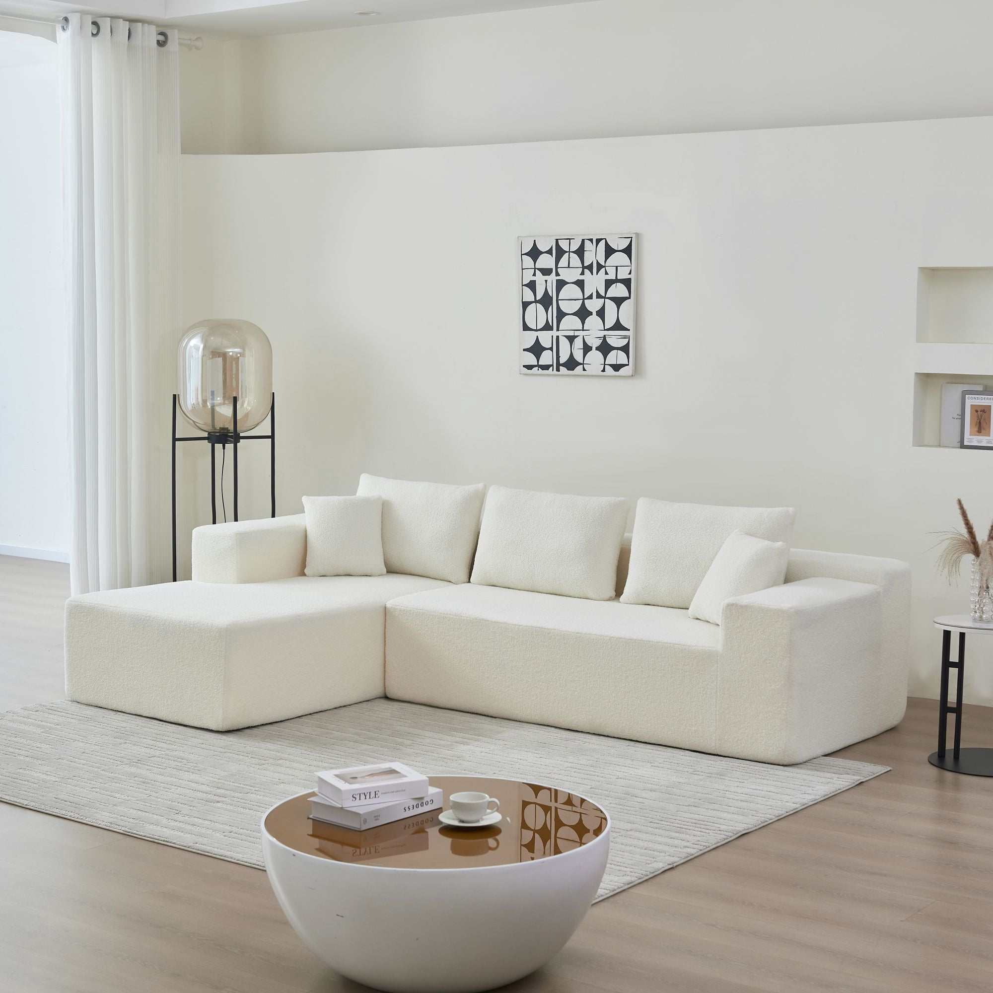 DEALTOPS 104.33" L Shaped Modular Sectional Sleeper Sofa Couch with Chaise Lounge, High Density Sponge, Beige