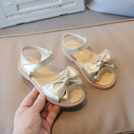 

DancePeanut Kids Girls Elegant Pearl Hook & Loop Beach Sandals For Children Hook & Loop Non-Slip Summer Shoes Size 21-35