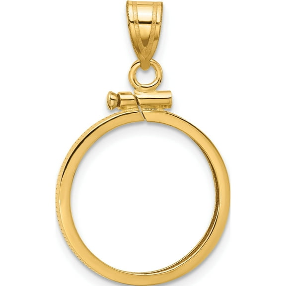 14K Yellow Gold Wideband Distinguished Coin Jewelry 14Ky Polished Screw Top 17.8Mm X 1.35Mm Bezel Pendant (Width 18.65) (Length 30.1) - Jbsp