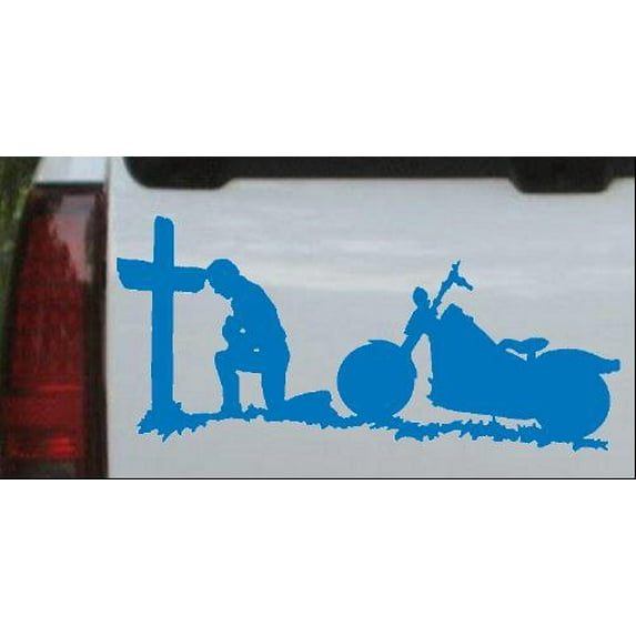 Christian Biker Kneeling at The Cross Car or Truck Window Decal Sticker