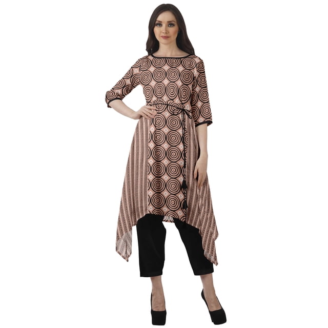 Moomaya Ensemble Tunique Indienne Haut et Pantalon Manches 3/4 Imprimé Kurta Kurti de Designer pour Femmes