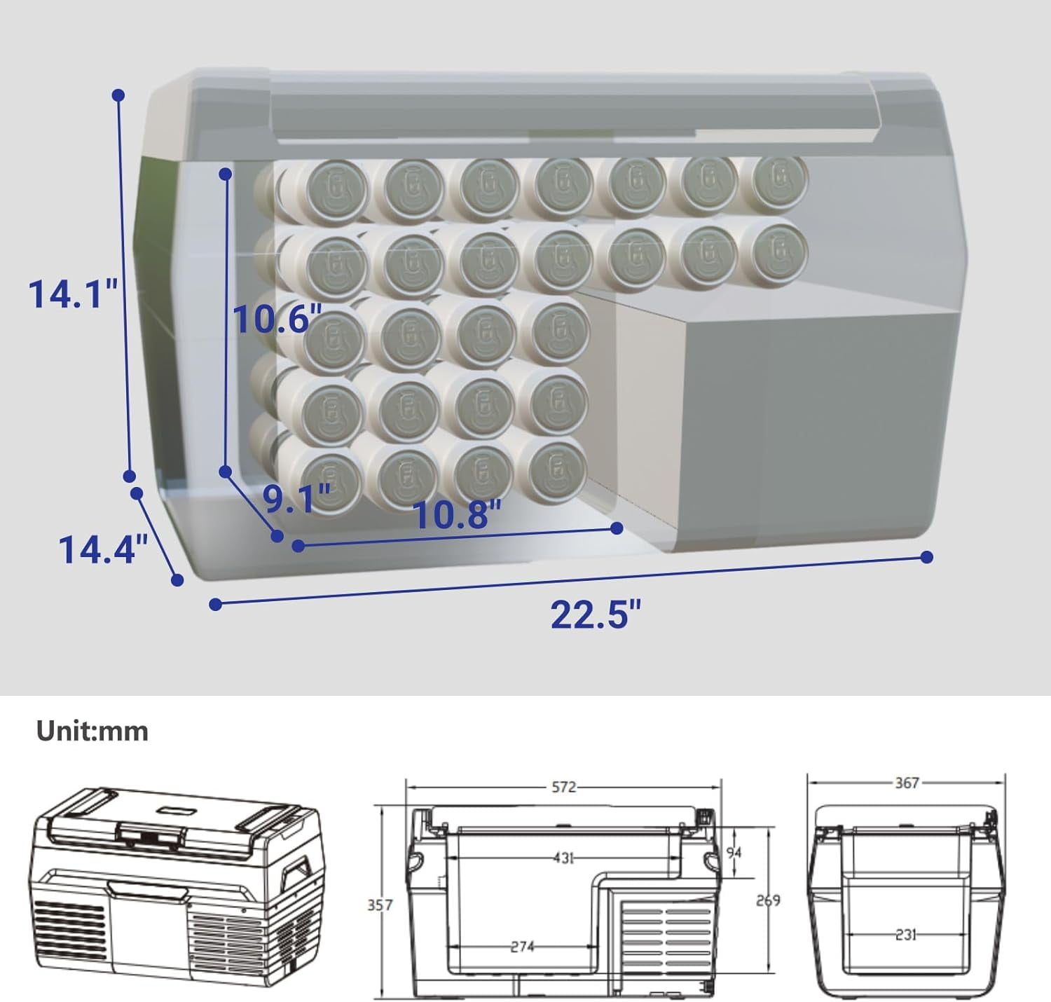 12V Car Refrigerator 20L Electric Cooler 12/24V DC Convertible Freezer Portable Camping Truck RV Travel