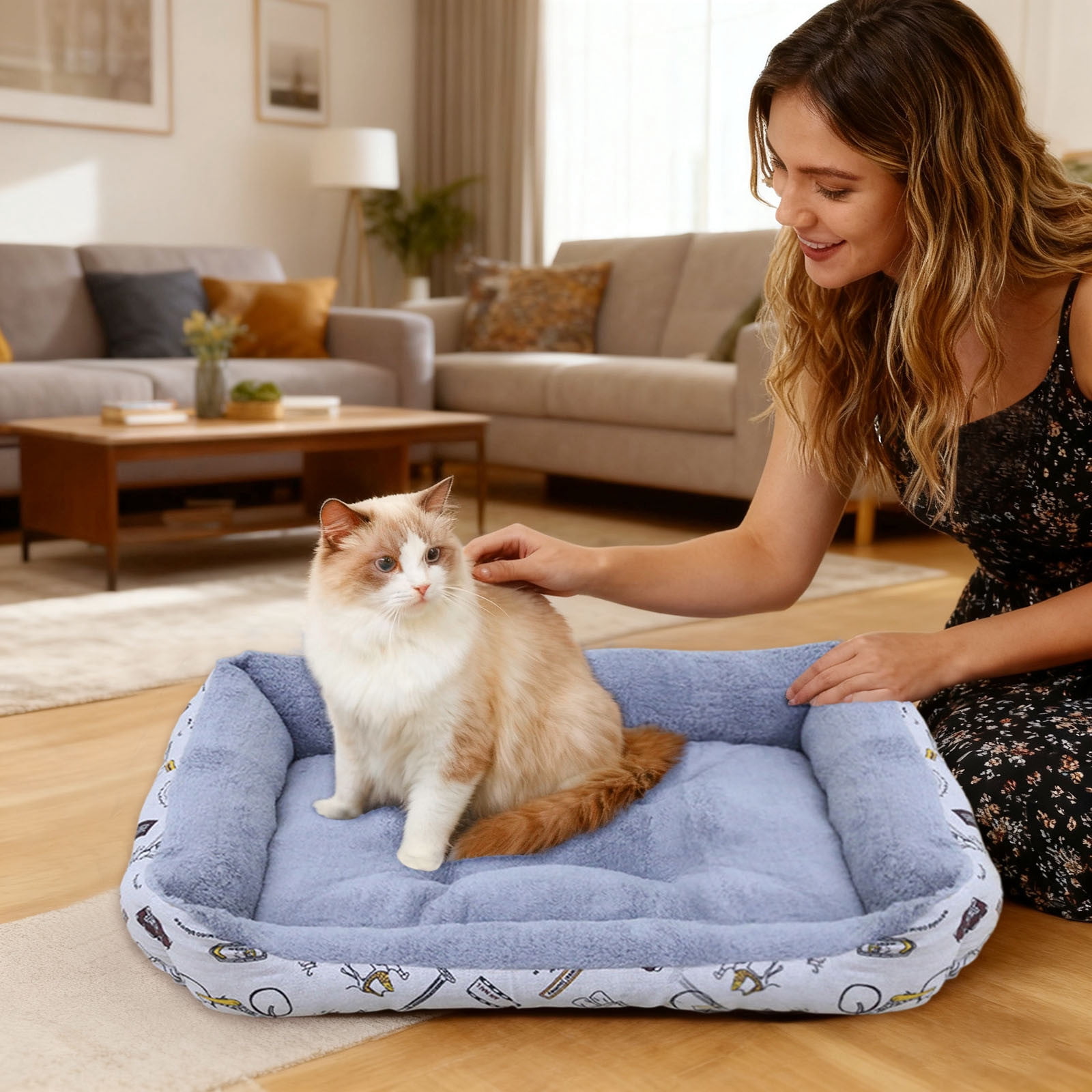 Rectangle Dog Bed Washable, Fluffy Sherpa Pet Bed with Anti- Bottom for Indoor Cats and Small Medium Dogs, Super Comfortable Anti-Anxiety Cuddler Sleeping Bed