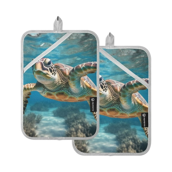 ALAZA Turtle under Sea Pot Holders Set of 2 Heat Resistant Kitchen Oven Mitts