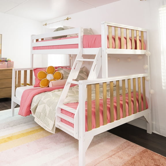 Max & Lily Bunk Bed Twin over Full Size, Solid Wood Scandinavian Style Bunk Beds for Kids