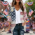 thumbnail image 2 of Otvok Women's Independence Day Sunscreen Fashionable Casual Printed 3/4 Sleeve Chiffon Cardigan Tops, 2 of 7