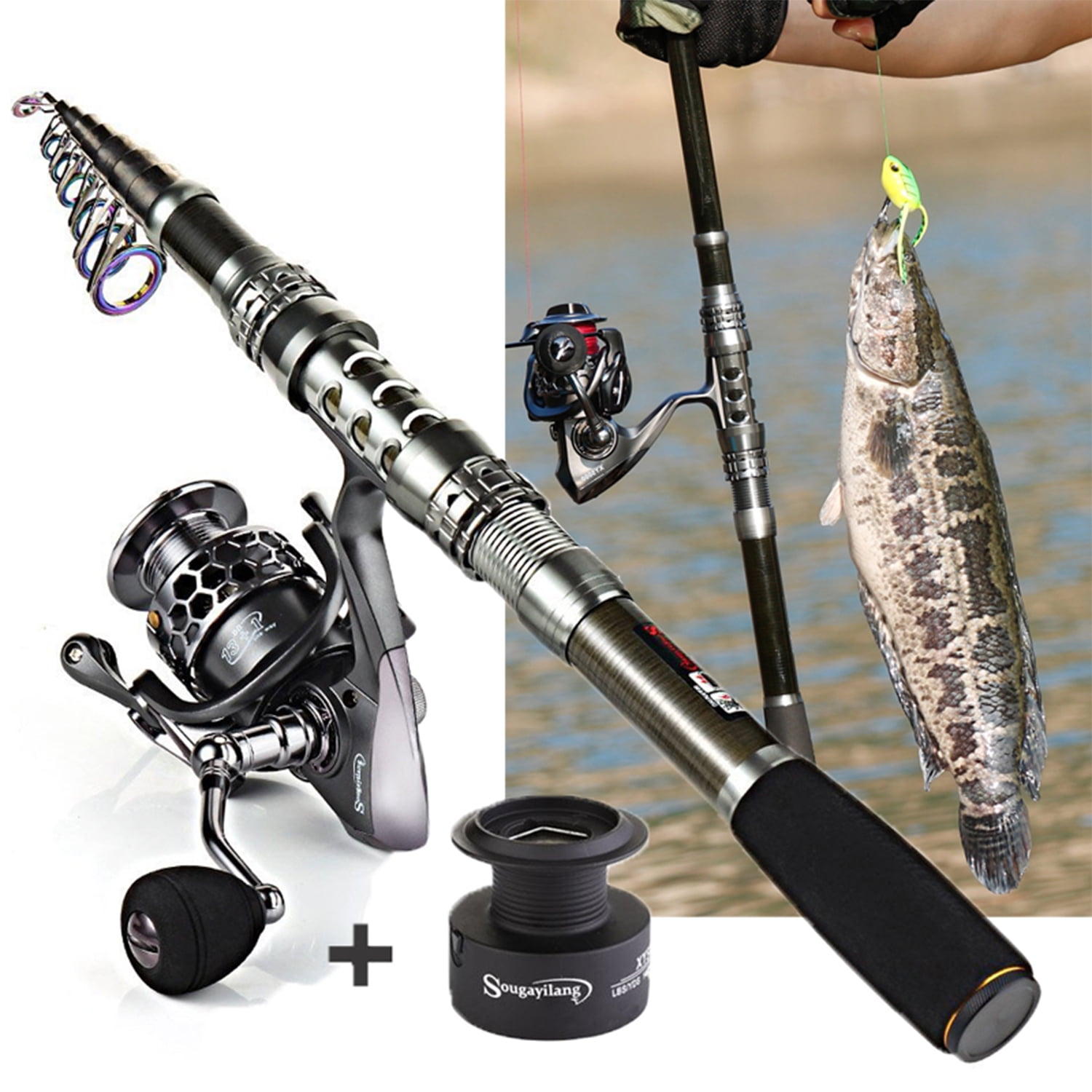 Sougayilang Telescopic Fishing Rod and Reel Combo Spinning Pole - Spinning  Reels for Travel Fishing 