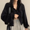 thumbnail image 1 of Blouse en Velours Côtelé Rétro Automne 2023 pour Femmes, Col Rabattu, Veste Courte, Poches, Chemises Décontractées, 1 of 6