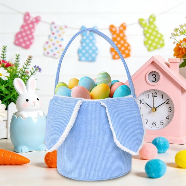 Cesta de conejito de Pascua | Bolsa de almacenamiento portátil de pana con orejas de conejo | Bonita búsqueda de huevos de Pascua y decoración navideña | Rojo, morado, gris, verde, rosa y azul